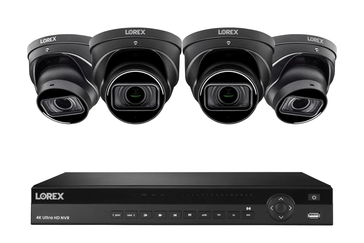 Lorex 4K (16 Camera Capable) 6TB Wired NVR System with Nocturnal 3 Smart IP Turret Cameras with Listen-in Audio and Motorized Varifocal Lenses