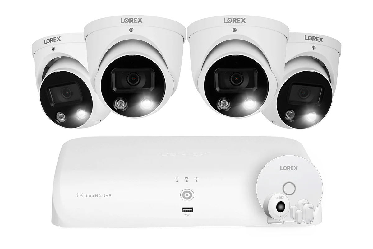4K 8-channel 2TB Wired NVR System with 4 Smart Deterrence Cameras + Smart Sensor Kit