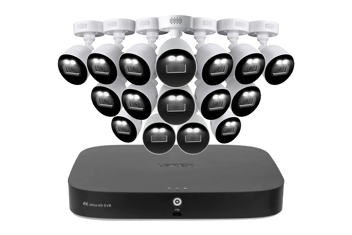 Lorex 4K 20 Camera Capable (16 Wired and 4 Wi-Fi) 2TB Wired DVR System with Sixteen Smart Deterrence CVI Wired Bullet Cameras