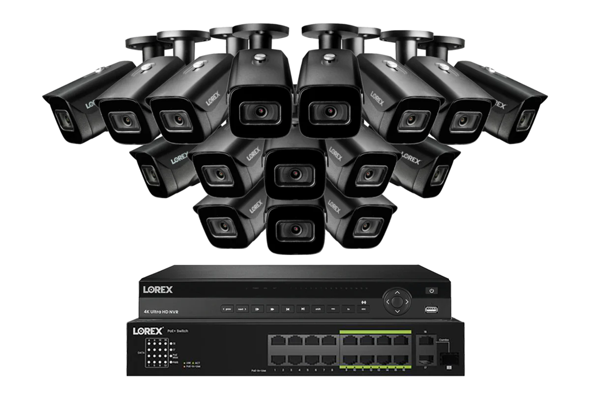 Lorex 4K (32 Camera Capable) 6TB Wired NVR System with 16 Nocturnal 3 Smart IP Bullet Cameras Featuring Listen-In Audio and 30FPS Recording