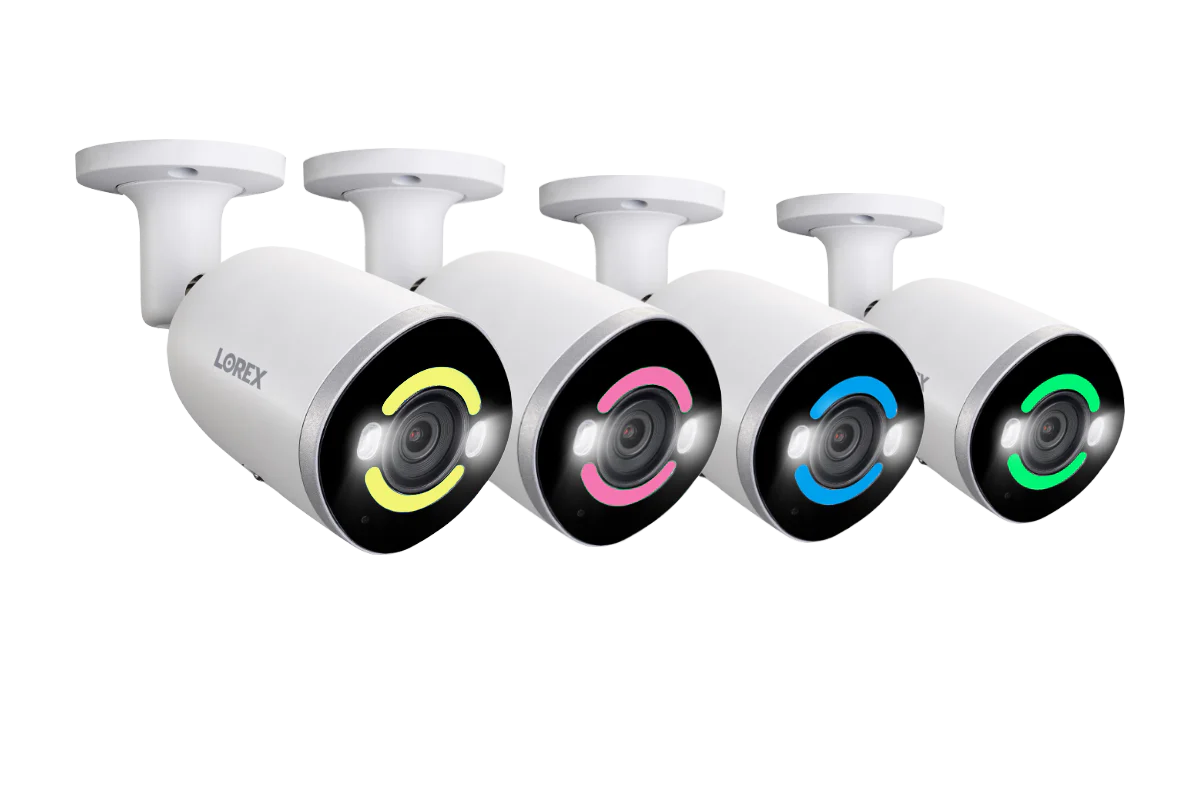 Lorex H15 4K Smart Security Lighting Deterrence Bullet AI PoE IP Wired Cameras (4-pack, Open Box)