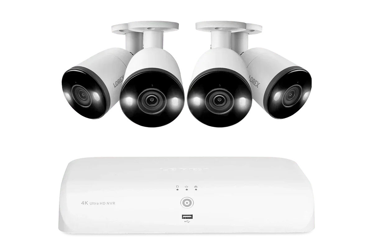 Lorex Fusion 4K 16-Camera Capable (8 Wired + 8 Wi-Fi) 2TB NVR System with 4 Bullet Cameras Featuring Smart Deterrence and 2-Way Audio